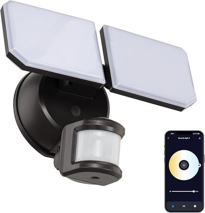 Guardian Smart Flood and Security Wall Light with 2 Lights 2,250 Lumens 20 Watts and Programmable Motion and Photo Sensor in Bronze, Works with Android or iOS