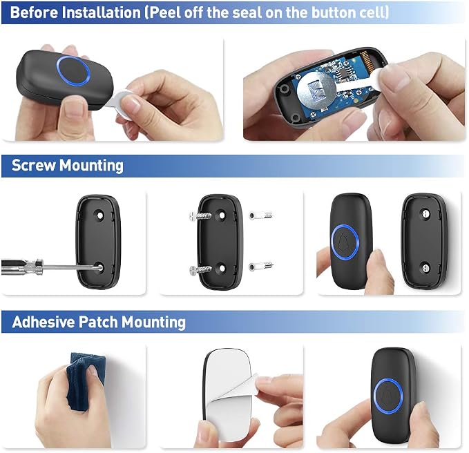 SECRUI Doorbell, Wireless Doorbell Kits for Home Classroom Front/Back Door