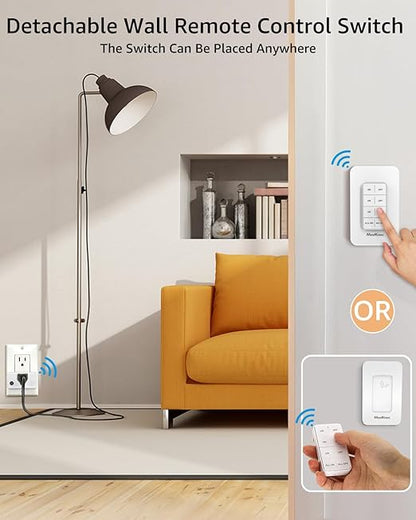 Remote Control Outlet, Wireless Wall Mounted Light Switch Kit, FCC & ETL Listed, Programmable and Expandable, No Wiring, 200Ft RF Range, 15A/1800W, 1 Remote + 3 Outlets