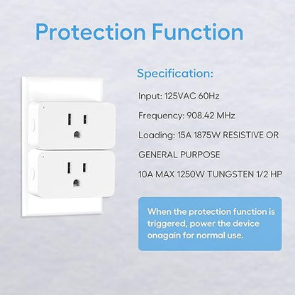 Zwave Smart Plug 800 Series Zwave Outlet Built-in Repeater Range Extender, Mini Zwave Plug Work with SmartThings, Wink, Alexa, Google Assistant, Z-Wave Hub Required, FCC and ETL Listed, 1875W