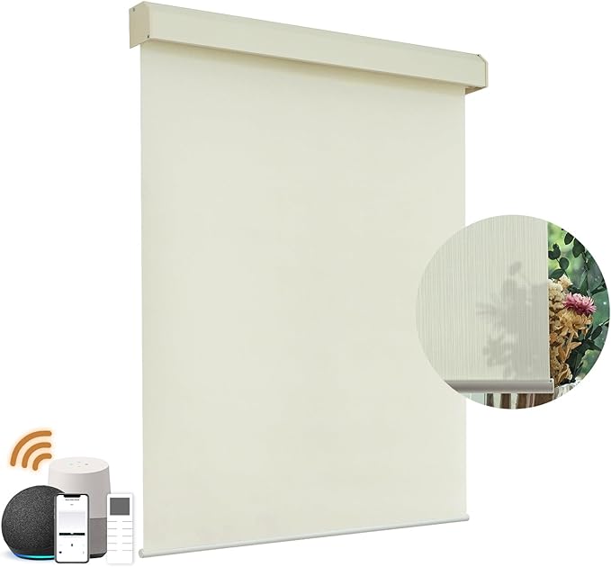 Motorized Light Filtering Roller Shades with Remote Control, Electric Smart Shades Compatible with Alexa and Google, Rechargeable, Customizable Size (Light Beige)