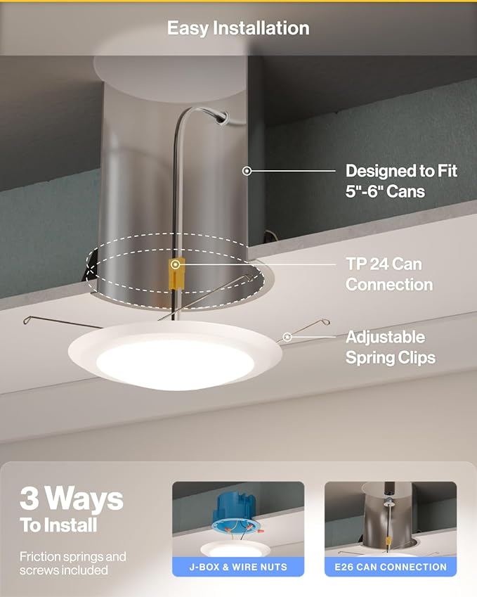 Sunco 60 Pack LED Disc Lights Ceiling 6 Inch, Flush Mount Disk Light, Recessed Can Lighting, 1050 LM, 15W (75W Equivalent), Selectable CCT 3000K/4000K/5000K/6000K/6500K, Dimmable, Damp Rated ETL