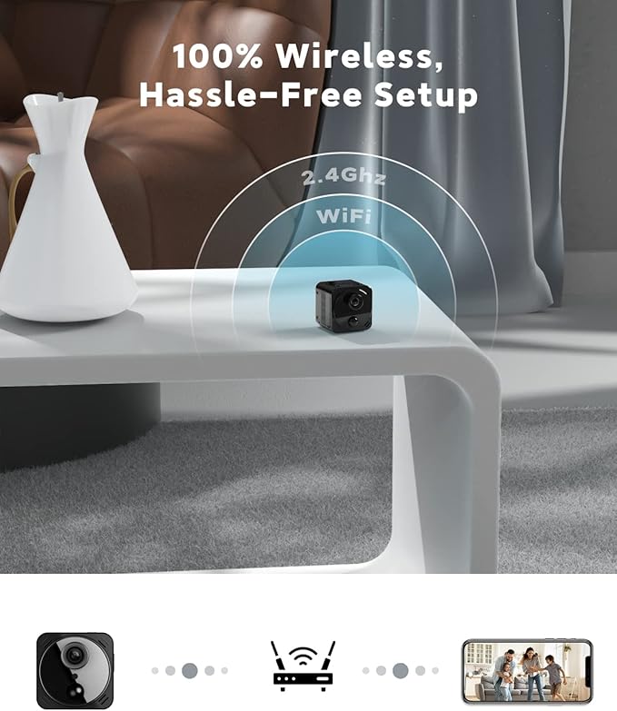 4K Mini Spy Camera WiFi Hidden Wireless Nanny Cam Small Indoor Home Security Secret Cameras Tiny Micro Surveillance Camera with Night Vision AI Human Detection PIR Long-Lasting Battery Life
