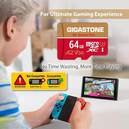 【for Switch 1 Only】 GIGASTONE 64GB Micro SD Card 5-Pack, 4K Game Pro, MicroSDXC Memory Card for Gaming Console, UHD Video, up to 95/35MB/s, UHS-I U3 A2 V30 C10【5-Years Data Recovery】