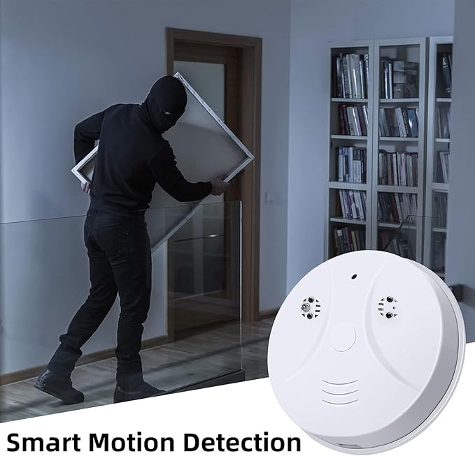 Smart Wireless WiFi Camera Smoke Detector Hidden Camera 1080P Video Indoor Security Camera for Pets, Home Wall Mount Night Vision, Live Viewing, Motion Detection, Android iOS Free App, Loop Filming