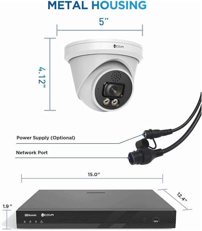 4COVR 16 Channel PoE Security Camera System, 2-Way Talk & Dual Lights Smart Full Color Night Vision, Human/Vehicle Detection, 4K NVR 4TB HDD, 12X 5MP Wired Business Dome IP Camera IP67, LY97KA5M1612