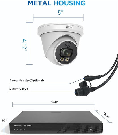 4COVR 16 Channel PoE Security Camera System, 2-Way Talk & Dual Lights Smart Full Color Night Vision, Human/Vehicle Detection, 4K NVR 4TB HDD, 12X 5MP Wired Business Dome IP Camera IP67, LY97KA5M1612