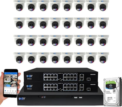GW Security 32 Channel 8MP Fulltime Color Night Vision 4K NVR Security Camera System with 32 UltraHD 4K Two-Way Audio Outdoor/Indoor Smart AI Face Recognition Human Vehicle Detection PoE Dome Cameras