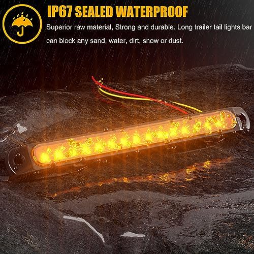 PSEQT 10" 15 LED Trailer Turn Tail Light Bar - Amber Sequential Signal Marker Assembly With Identification Clearance Strip - Waterproof for Wrangler, Golf Cart, Offroad Truck, RV, UTV, ATV