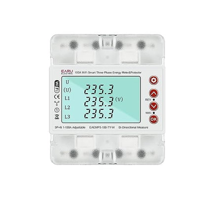 3 Phase AC380V 100A Tuya WiFi Smart Bi-Directional Energy Power kWh Meter Over Under Voltage Current Protector Relay Switch Current Limit Phase Squence Protector Voice Remote Control for Smart Home