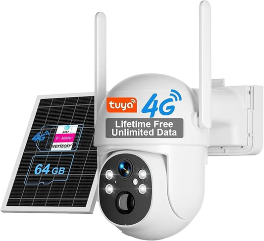 SANSCO 4G LTE Cellular Solar Security Camera, No WiFi, No Monthly Fee, 64GB