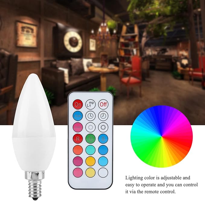 E12 RGB LED Candelabra Bulb with Remote, Non-Dimmable 3W Color Changing Light Bulb, Warm White & Multicolor Ambient Lighting for Chandeliers
