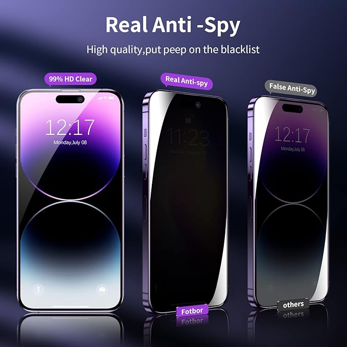 Fotbor for iPhone 14 Pro Privacy Screen Protector, [2 Pack] Privacy Screen iPhone 14 Pro, Anti Spy Private Full Coverage, Shockproof Anti-Scratch 9H Tempered Glass, iPhone 14 Pro Accessories 6.1 Inchd