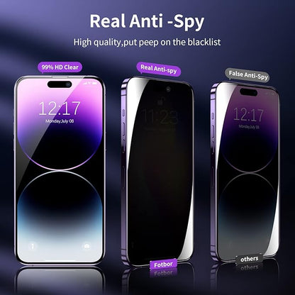 Fotbor for iPhone 14 Pro Privacy Screen Protector, [2 Pack] Privacy Screen iPhone 14 Pro, Anti Spy Private Full Coverage, Shockproof Anti-Scratch 9H Tempered Glass, iPhone 14 Pro Accessories 6.1 Inchd