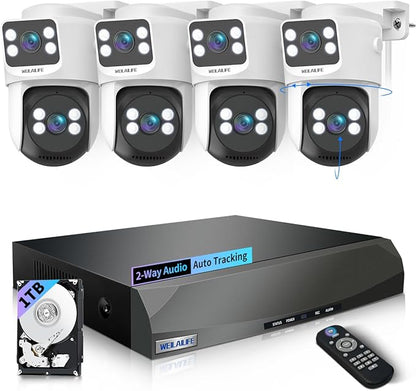 【2-Way Audio & Auto Tracking】 4K Wired Security Camera System, Outdoor POE PTZ IP Cameras, Home Video Surveillance Camera Systems