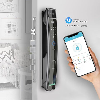 Smart Door Lock with Camera & 3D Face Recognition, Keyless Entry Door Lock with Fingerprint, Password, IC Card, Key, Usmart App Control, Video Doorbell Lock, Mortise Lock for Front Door, Home Security