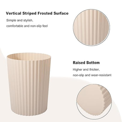 JiatuA Small Trash Can Plastic Wastebasket Round Garbage Container Bin for Bathroom, Kitchen, Bedroom, Home Office, College Dorm, Beige