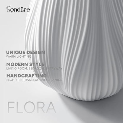 RONDURE Modern Ceramic Decorative Table Lamp Living Room Bedroom Bedside | Handcrafted Unique Warm Ambient Lighting Lamp, Accent White Translucent Ceramic shade, Fully Dimmable, Corded, Bulb Included