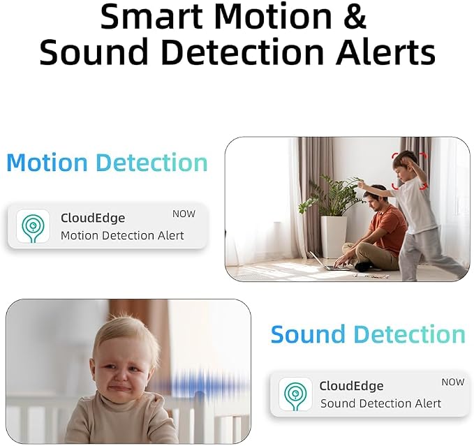 Rraycom 3Pack 4MP Indoor Baby & Pet Monitor Camera, 360° Auto Tracking, Cry & Sound Detection, Dual-Band 2.4G/5G WiFi, SD & Free Cloud Storage, Alexa & Google Home Compatible