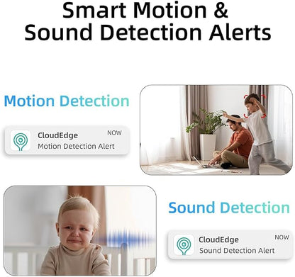 Rraycom 3Pack 4MP Indoor Baby & Pet Monitor Camera, 360° Auto Tracking, Cry & Sound Detection, Dual-Band 2.4G/5G WiFi, SD & Free Cloud Storage, Alexa & Google Home Compatible