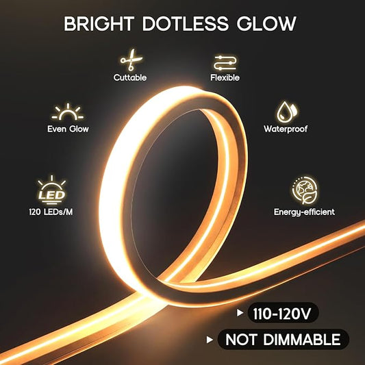 LED Strip Lights Neutral White 4000K,32.8ft 110-120V Neon Rope Lights,Flexible Silicone Outdoor Waterproof Neon Strip Lights for Bedroom,Mirror,Kitchen Cabinet, Living Room,Halloween Decor