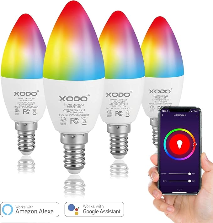 XODO Smart WiFi C37 E12 Dimmable Candelabra Light Bulb - 5W(30W Equivalent) LED LB4-2PK (4 Pack)
