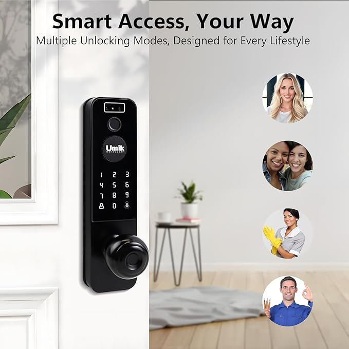 UMIKSMART Video Smart Door Lock with Camera, 3D Face Recognition & Fingerprint, WiFi Keyless Entry Deadbolt, Doorbell, Keypad, Tuya App Control for Home & Apartment, Black
