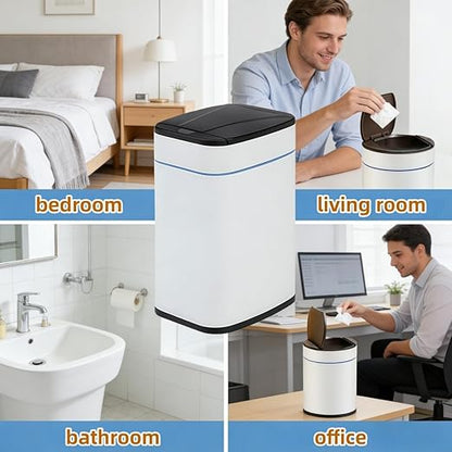 Garbage Can with Lid, Intelligent Sensor Opening and Closing, Small Garbage Can for Living Room, Bedroom, Kitchen and Bathroom (1, Square Silver)