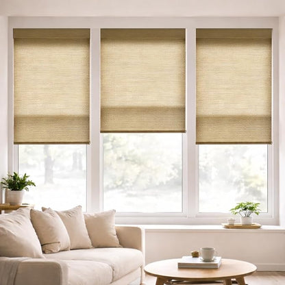 ZSHINE Motorized Linen-Look Roller Shades for Windows, Rechargeable Smart Light Filtering Blinds Compatible with Alexa (82189B)