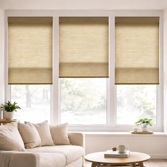 ZSHINE Motorized Linen-Look Roller Shades for Windows, Rechargeable Smart Light Filtering Blinds Compatible with Alexa (82189B)