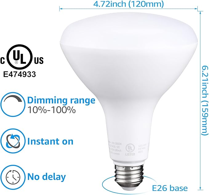 TORCHSTAR BR40 LED Light Bulbs, Indoor Flood Light Bulbs, Dimmable, 3000K Warm White, 100W Equivalent 17W, 1400lm, E26 Base, Recessed Can Light, Flicker-Free, UL & FCC Listed, Pack of 4