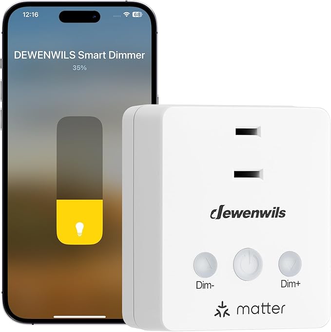 DEWENWILS Matter Plug in Dimmer Switch for Lamp, Works with Alexa, Compatible with Google Home & SmartThings APP Voice Wireless Dimmer Button Control, Dimmable LED/Tungsten Bulbs, 2.4G Wi-Fi, White