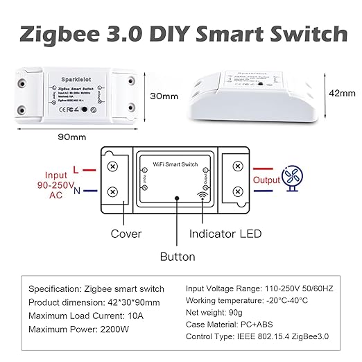 2pcs Zigbee 3.0 DIY Smart Switch WiFi Wireless Remote LED Light Controller Compatible with Alexa & Google Home Assistant for SmartThings, Hub Required