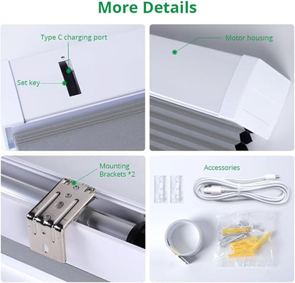 Motorized Cellular Shades with Remote Blackout Honeycomb Smart Blinds Options for Indoor Windows, Remote/Alexa/Matter Compatible, Easy DIY Installation (Gray)