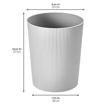 iDesign Small Round Plastic Bathroom Trash Can - Fluted Trash Can for Bathroom, Bedroom, or Office - Gray