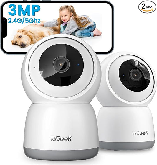 ieGeek Indoor Camera, 2K Cameras for Home Security, 5G Security Camera Indoor, 360° Pet/Dog/Baby Camera with Phone App, AI Tracking, 2-Way Audio, Night Vision, 24/7 SD Card Storage, Alexa (2 Pack)