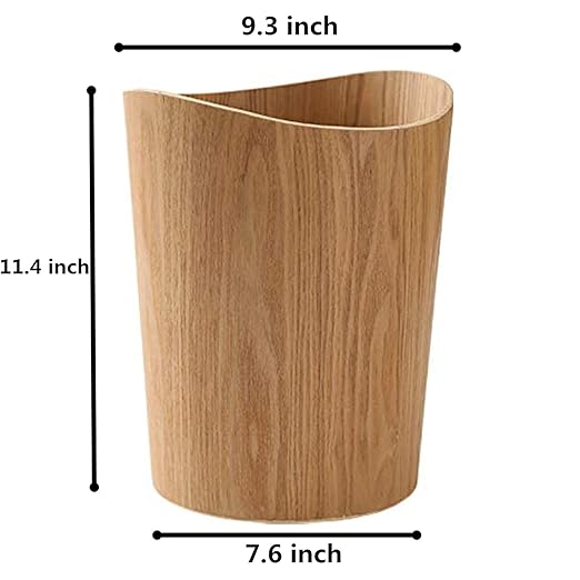 Wood Trash Can, Round Stackable Wastebasket, Natural Garbage Recycling Bin for Bathrooms, Powder Rooms, Kitchens, Home Offices (B-Light Wood)