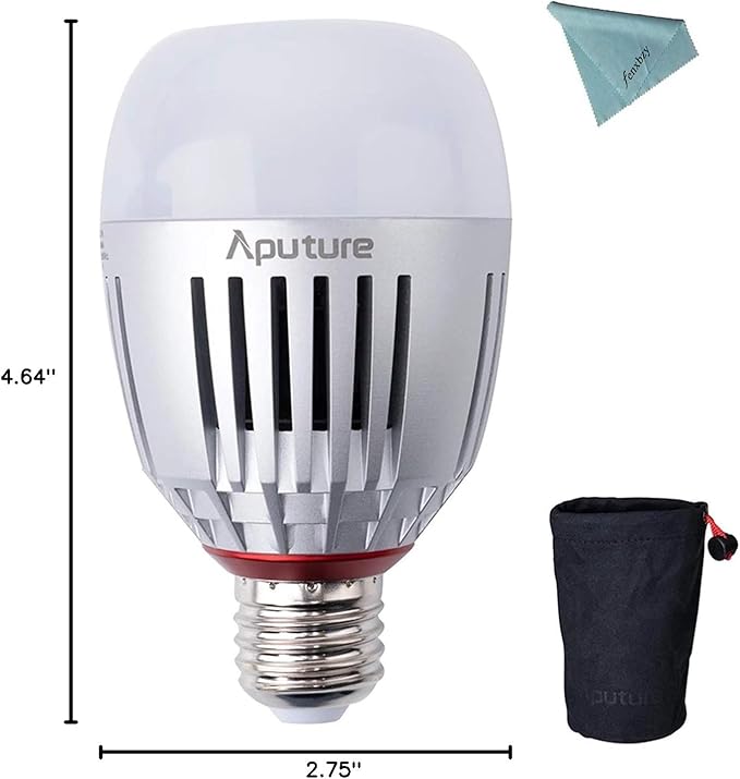 Aputure Accent B7C Smart Led Light Bulbs 7W RGBWW,2000k-10000k Bi Color,CCT/HSI/FX Mode,App Control Built-in Battery, E26/E27 Socket One Pack