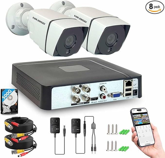 4CH 1080P Security Camera System Outdoor Indoor with Motion Detection, Night Vision, with 500GB Hard Drive, 2pcs HD 1080P 1920TVL Surveillance Bullet Cameras, for Home 24/7 Recording