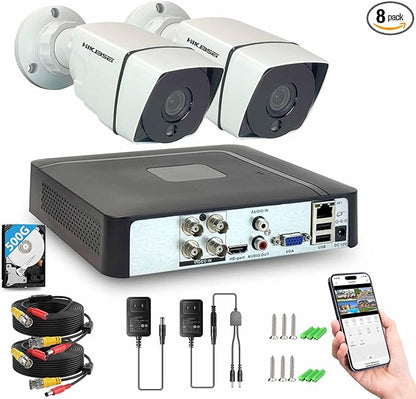4CH 1080P Security Camera System Outdoor Indoor with Motion Detection, Night Vision, with 500GB Hard Drive, 2pcs HD 1080P 1920TVL Surveillance Bullet Cameras, for Home 24/7 Recording