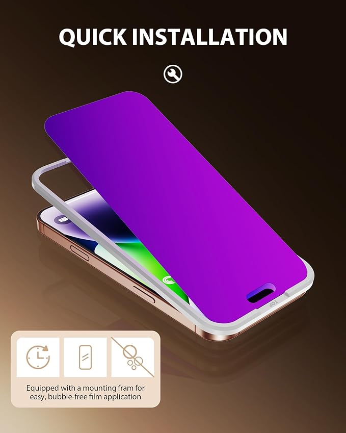PDDKISS Compatible for iPhone 17 Pro Privacy Screen Protector 6.3 Inch, Purple Gradient Anti Spy Anti Blue Light HD Tempered Glass Easy Installation
