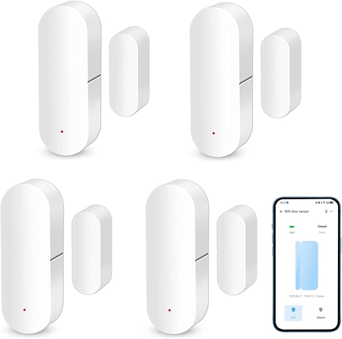 WiFi Smart Door Sensor: Door Open Contact Sensor for Home Security, Wireless Window Sensor, Secure Your Home with Instant Alerts & Smart Automation, Alexa & Google Assistant Compatible (4-Pack)