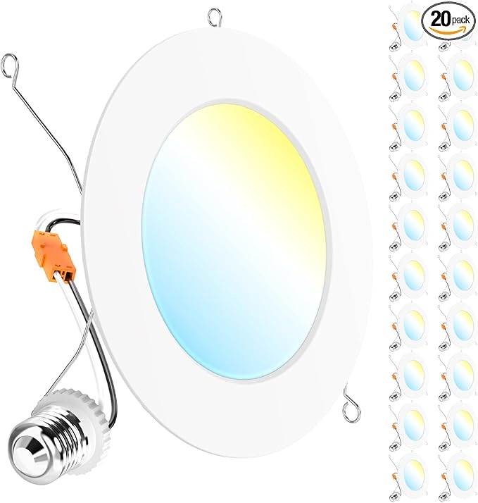 Sunco 20 Pack Retrofit LED Recessed Lighting 6 Inch, Can Lights for Ceiling, 1200 LM, 15W, Selectable CCT 2700K/3000K/4000K/5000K/6000K, Dimmable, Ultra Thin Flat Light Fixture UL