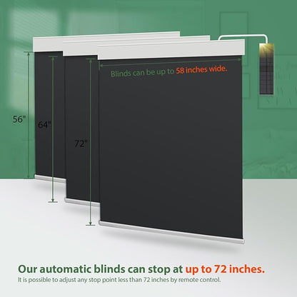Motorized Blinds with Remote, Blackout Cooling Automatic Shades with Solar Panel Cordless Smart Blinds for Windows, Custom Electric Blinds Horizontal Roller Shades,Black,45" W X 72" H
