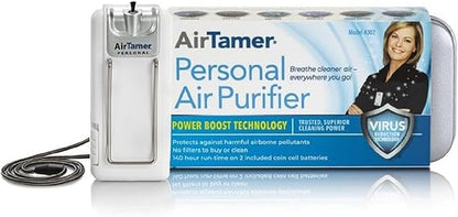 AirTamer A302 | Small Personal and Portable Air Purifier | Lithium Battery Operated | New Electrostatic Purification Technology, Proven Performance, Metal Travel Case