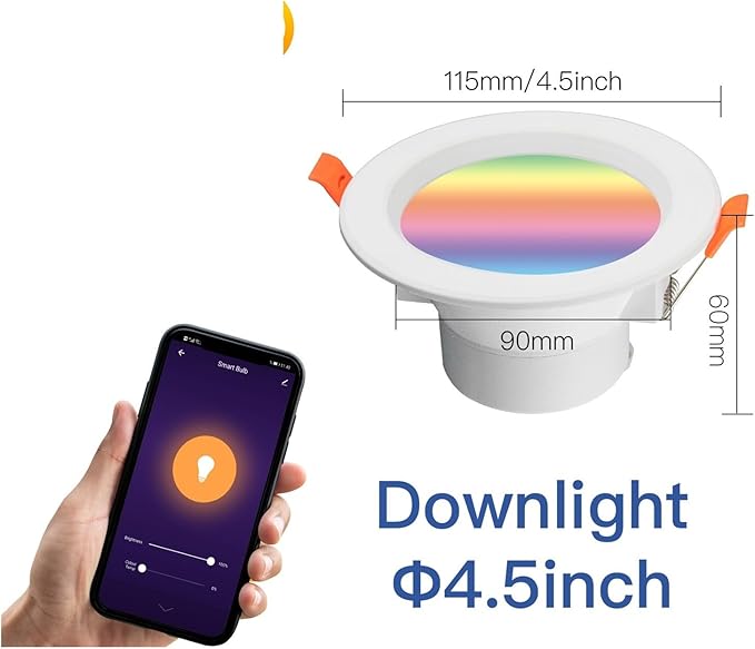 Smart LED Downlight Dimming Round Spot Light 7/10W RGB Color Changing Warm Cool Light ﻿(10W 4.5in Light)