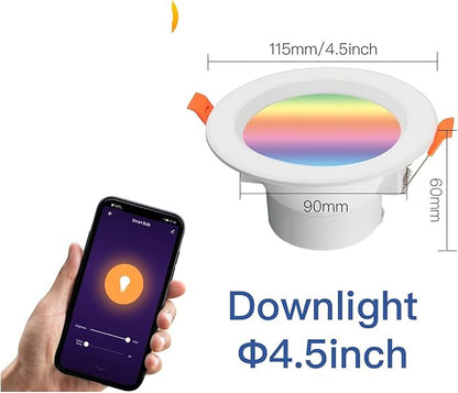 Smart LED Downlight Dimming Round Spot Light 7/10W RGB Color Changing Warm Cool Light ﻿(10W 4.5in Light)