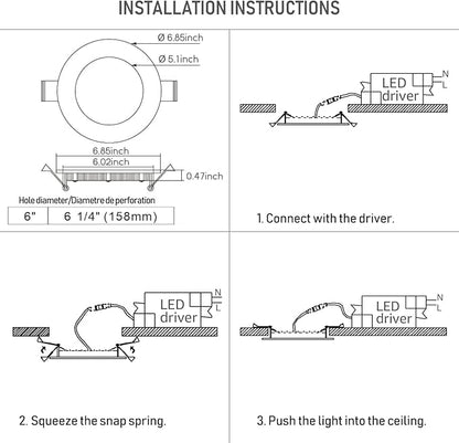 TORCHSTAR 12-Pack 6 Inch Ultra-Thin LED Recessed Lighting with J-Box, 4000K Cool White, 12W Dimmable 1000lm Brightness LED Downlight, ETL & Energy Star Listed