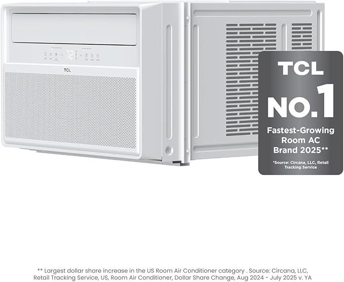 TCL 12000 BTU Q-Series Smart Inverter Window AC with Heat Pump for Up To 550 Sq. Ft., Energy Efficient Air Conditioner Heater Combo, 115V, Works with Remote Control, Smart Home Devices & TCL Home App