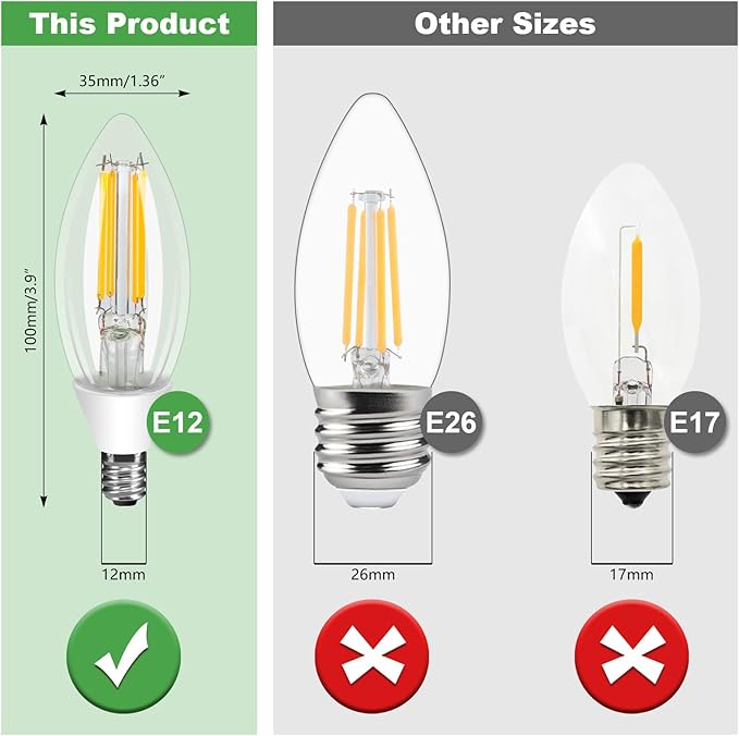 E12 Dusk to Dawn Light Bulbs, C35 B11 5W 60W Equivalent 500LM 5000K Daylight Photocell Sensor Filament Candelabra Bulbs, Auto ON/Off Edison Bulbs for Outdoor Garage, Porch, 6 Pack